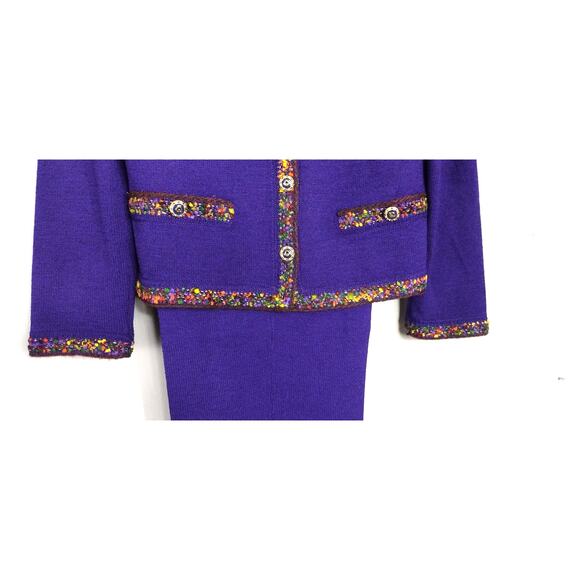 St. John Gorgeous 3pc Outfit Jacket Skirt Pant 6 8 Purple w/ multicolor trim - Picture 4 of 16